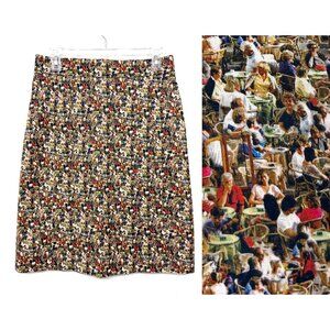 Akris Cafe Dining Al Fresco Print A Line Skirt Cotton Tan Taupe People Sitting 8